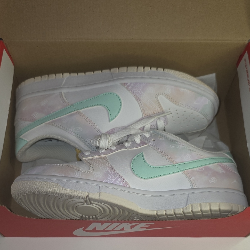 Nike Kids' Sneakers in White and Mint Pastel Bandana Tie Dye Style